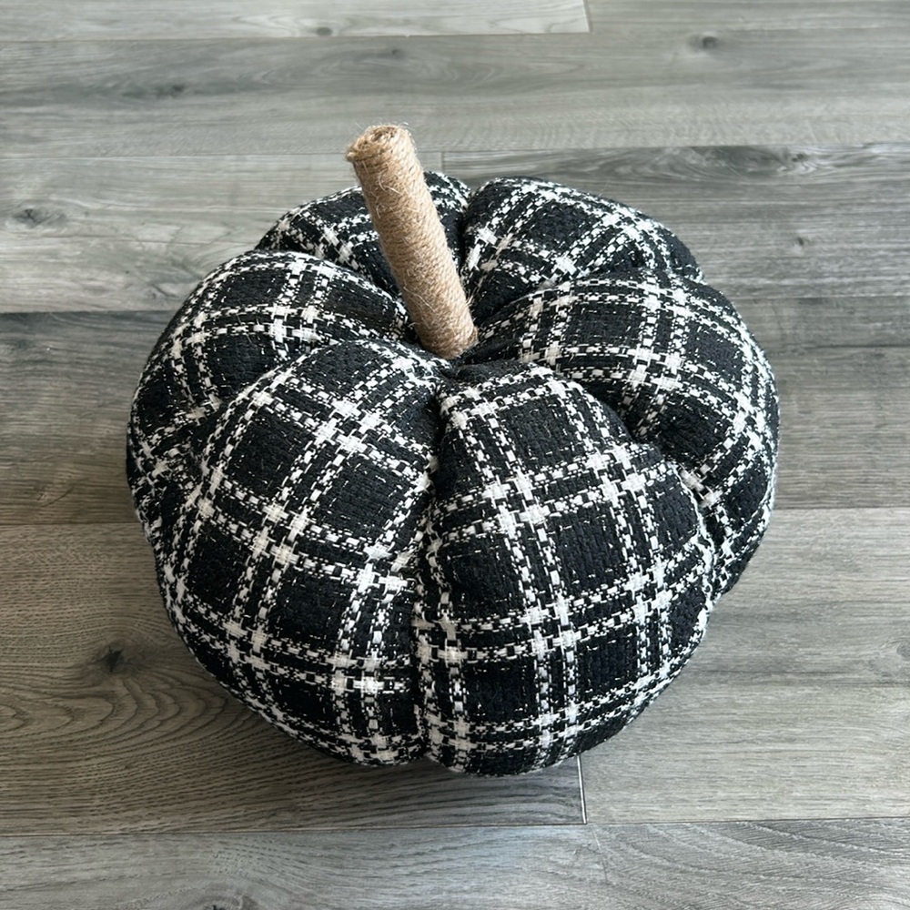 Holiday Black & White Plaid Fabric Pumpkin Decor